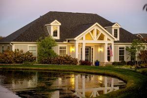 The clubhouse early morning at The Courtyards on Riverside